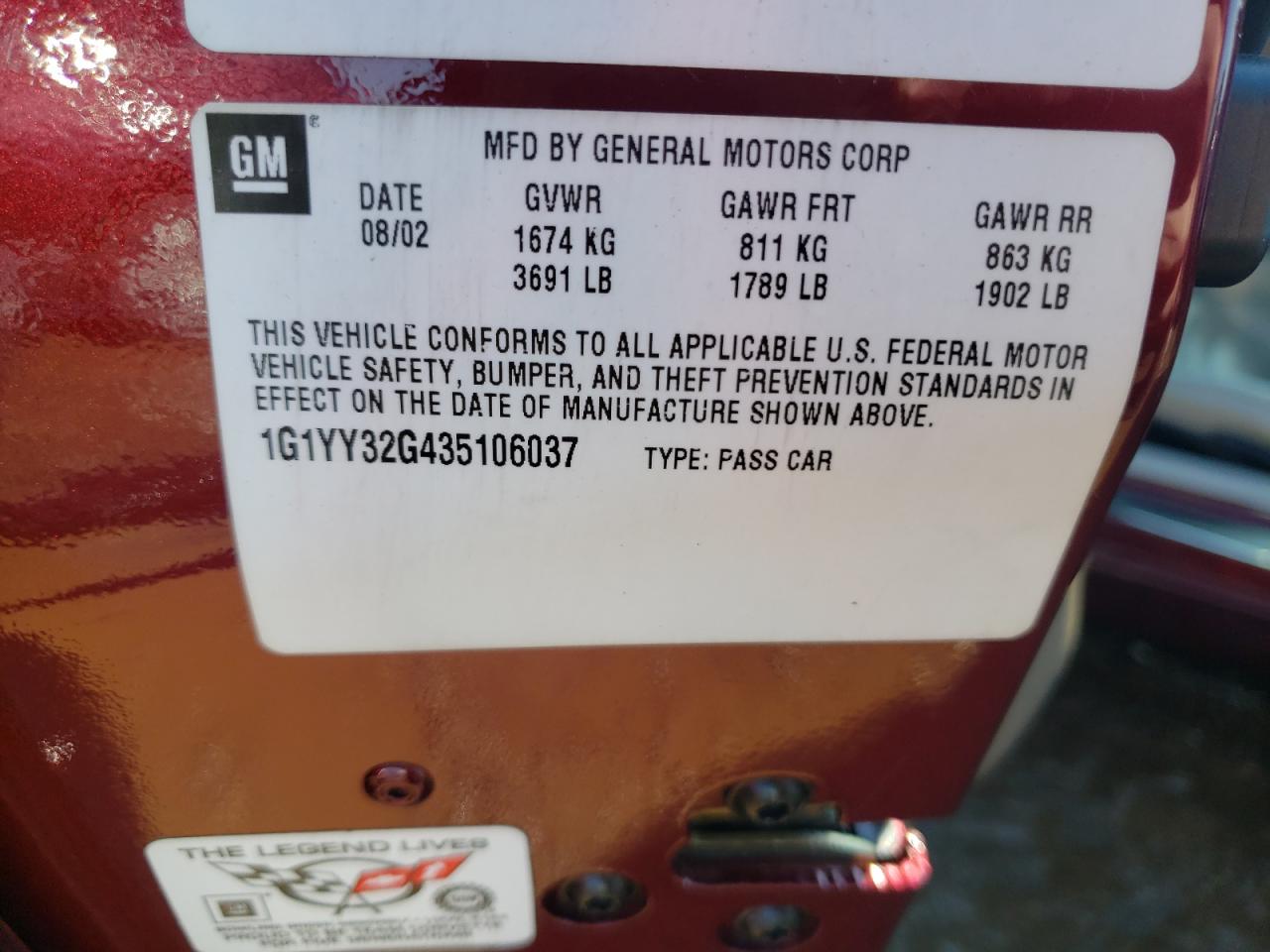 Photo 10 from auction – 2003 CHEVROLET CORVETTE with VIN 1G1YY32G435106037