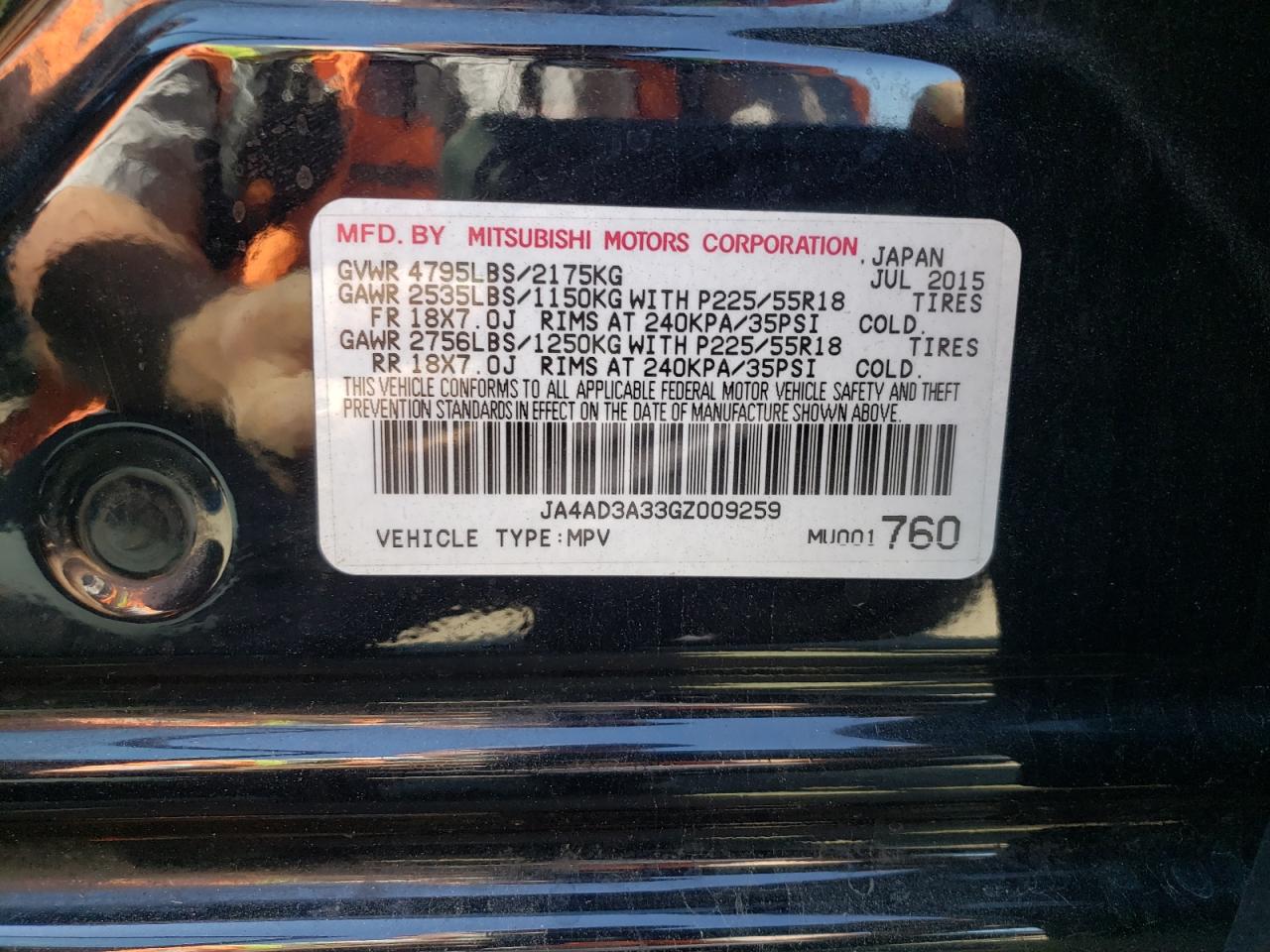 Photo 10 from auction – 2016 MITSUBISHI OUTLANDER with VIN JA4AD3A33GZ009259