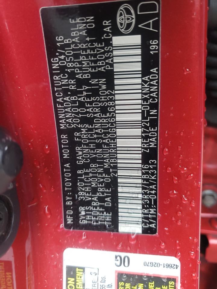 Photo 10 from auction – 2016 TOYOTA COROLLA L with VIN 2T1BURHE0GC656832