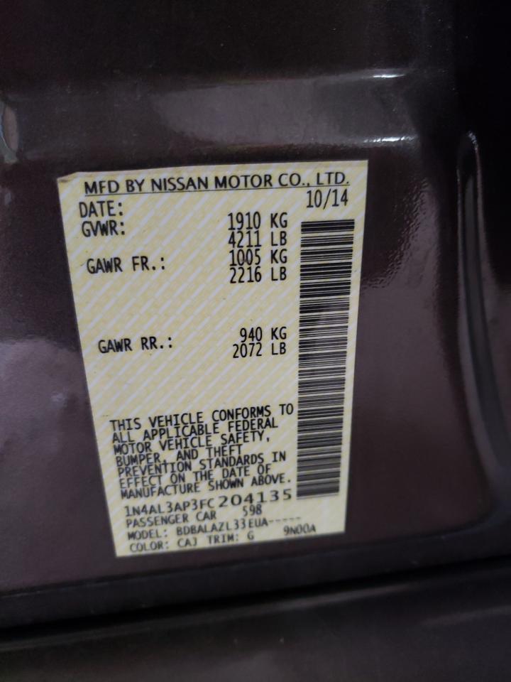 Photo 10 from auction – 2015 NISSAN ALTIMA 2.5 with VIN 1N4AL3AP3FC204135