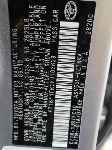 TOYOTA CAMRY LE 2015 with VIN 4T1BF1FK2FU102628 - Photo from auction