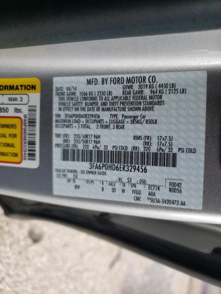 Photo 10 from auction – 2014 FORD FUSION SE with VIN 3FA6P0HD6ER329456