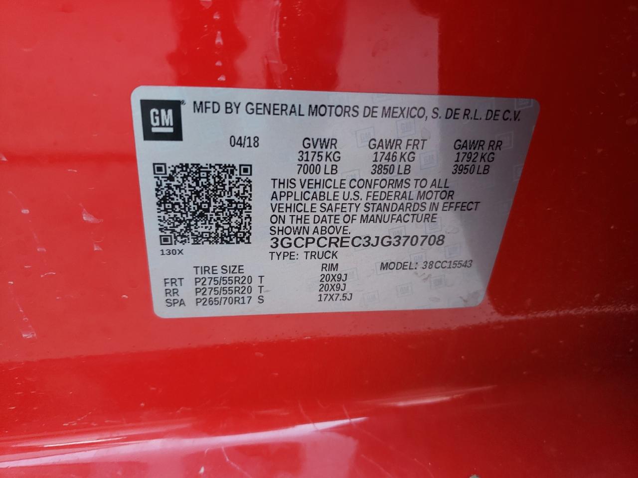 Photo 10 from auction – 2018 CHEVROLET SILVERADO with VIN 3GCPCREC3JG370708