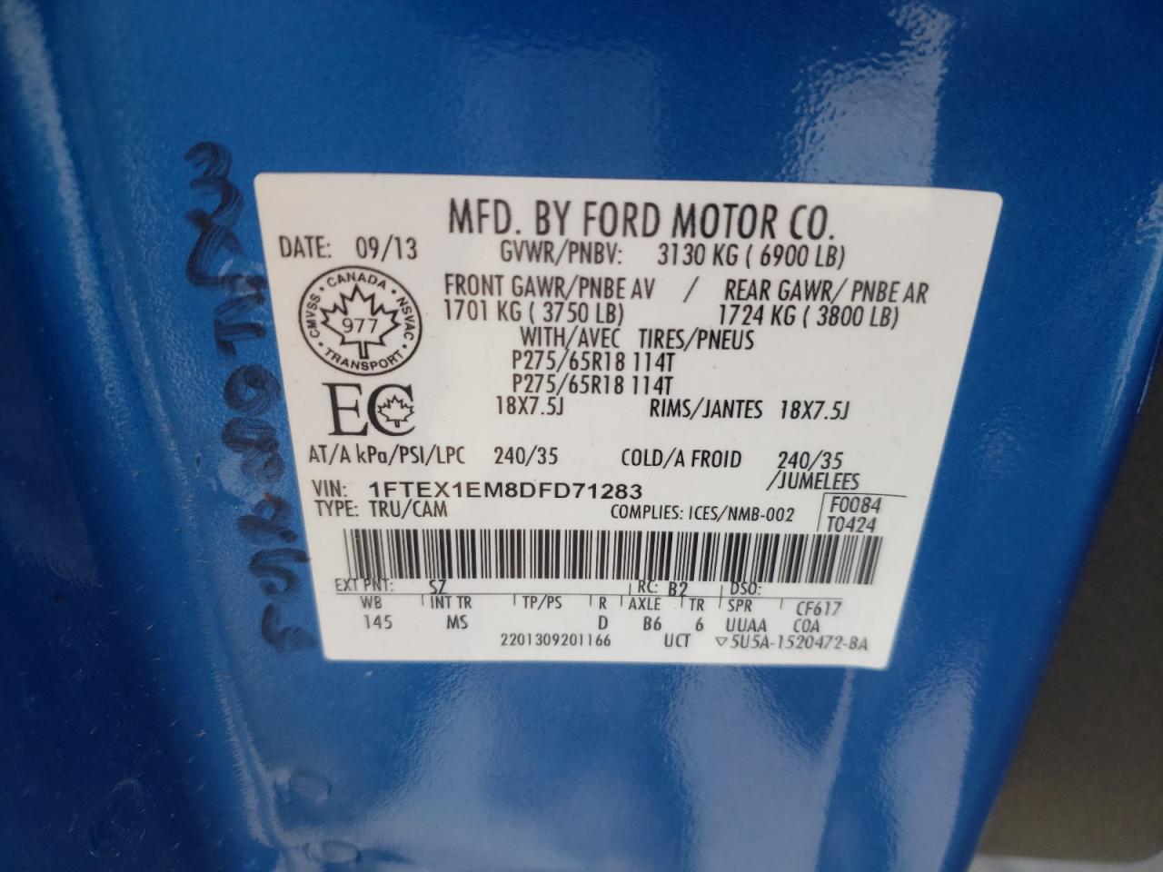 Photo 10 from auction – 2013 FORD F150 SUPER with VIN 1FTEX1EM8DFD71283