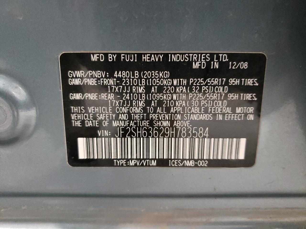 Photo 10 from auction – 2009 SUBARU FORESTER 2 with VIN JF2SH63629H783584