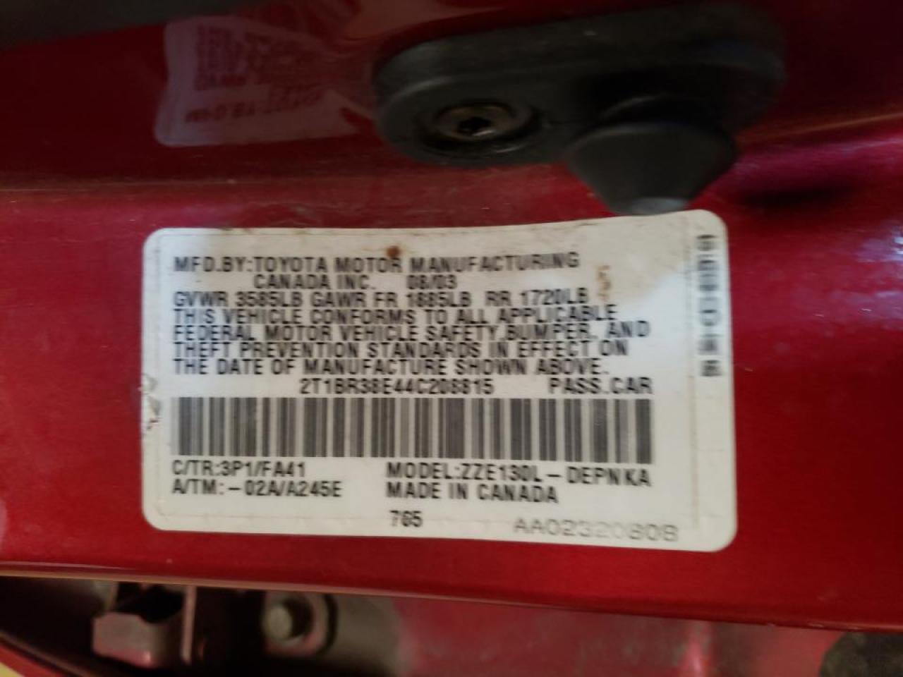 Photo 10 from auction – 2004 TOYOTA COROLLA CE with VIN 2T1BR38E44C208815