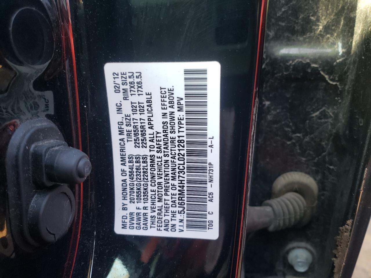 Photo 10 from auction – 2012 HONDA CRV with VIN 5J6RM4H73CL021281
