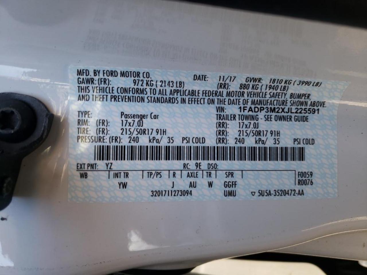 Photo 10 from auction – 2018 FORD FOCUS SEL with VIN 1FADP3M2XJL225591