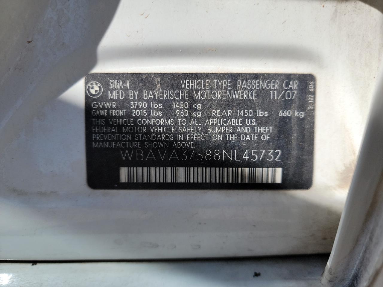 Photo 10 from auction – 2008 BMW 328 I with VIN WBAVA37588NL45732