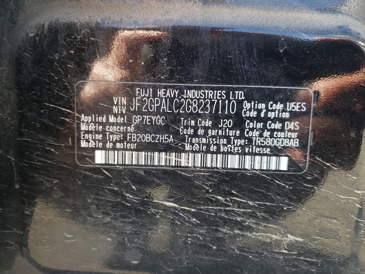 Фото 10 с аукциона – 2016 SUBARU CROSSTREK с VIN JF2GPALC2G8237110