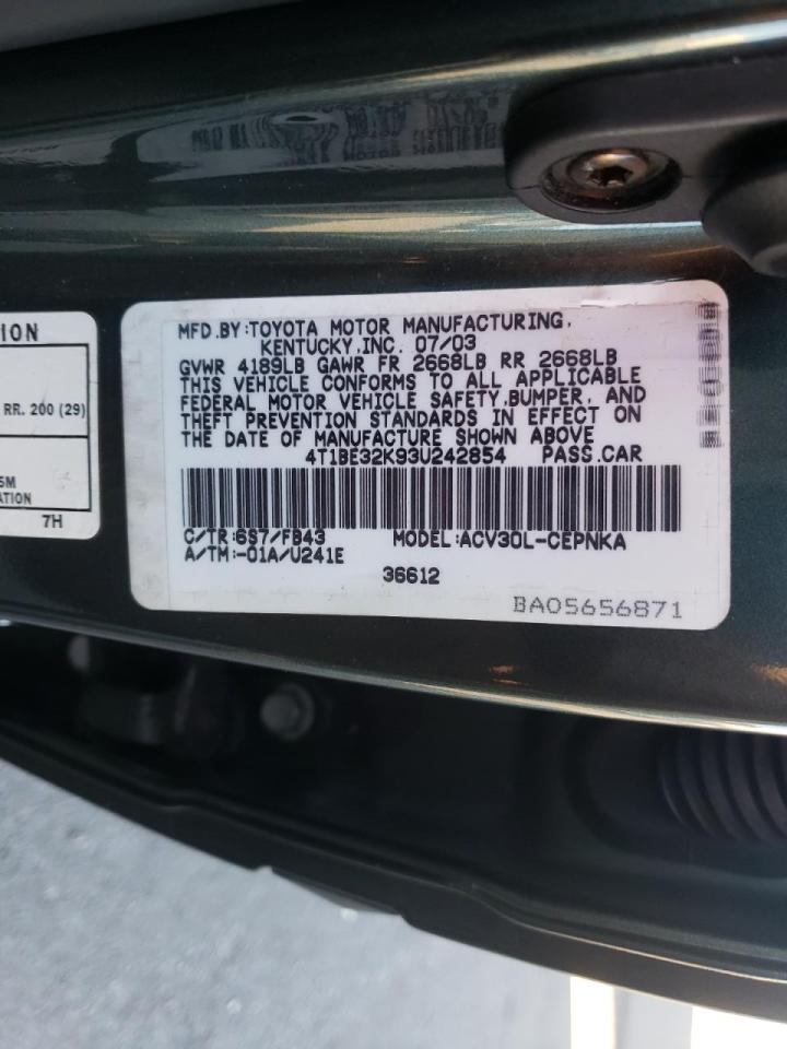 Photo 10 from auction – 2003 TOYOTA CAMRY LE with VIN 4T1BE32K93U242854