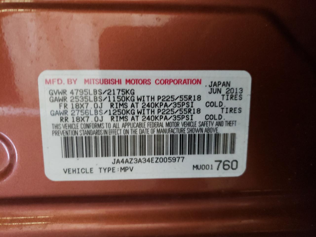 Photo 10 from auction – 2014 MITSUBISHI OUTLANDER with VIN JA4AZ3A34EZ005977