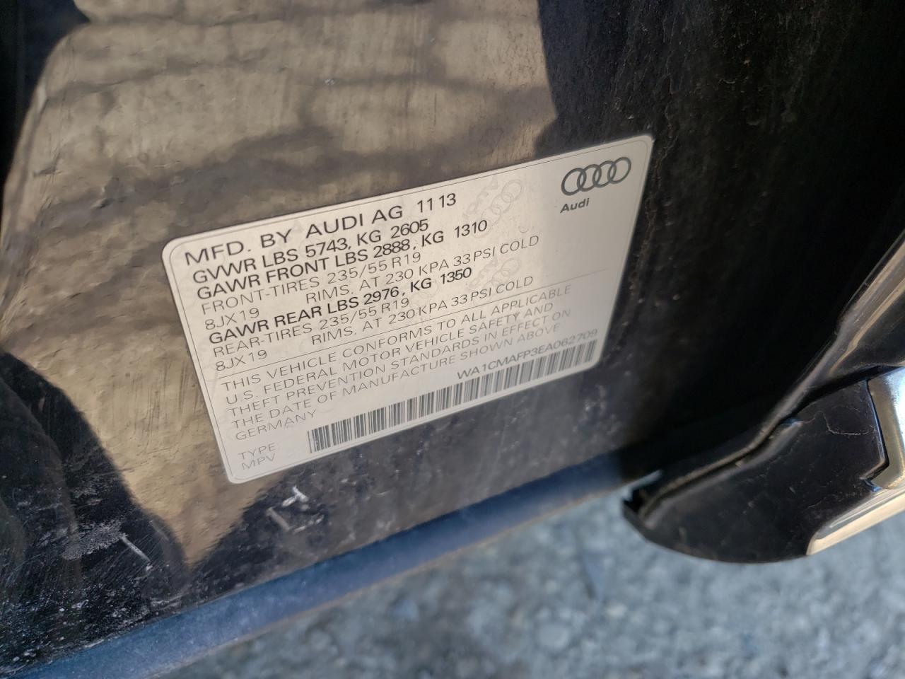 Photo 10 from auction – 2014 AUDI Q5 TDI PRE with VIN WA1CMAFP3EA062709