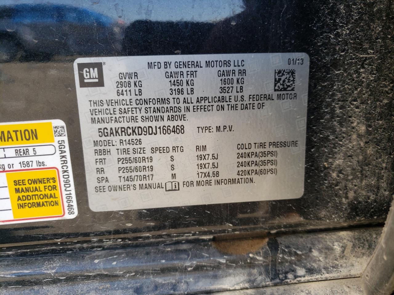 Photo 10 from auction – 2013 BUICK ENCLAVE with VIN 5GAKRCKD9DJ166468