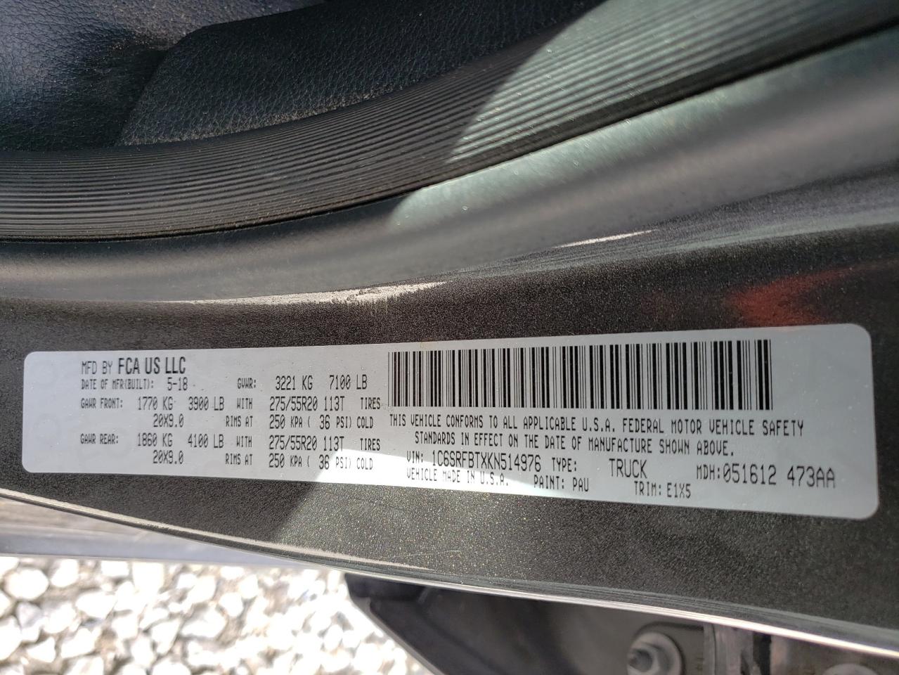 Photo 10 from auction – 2019 RAM 1500 BIG H with VIN 1C6SRFBTXKN514976