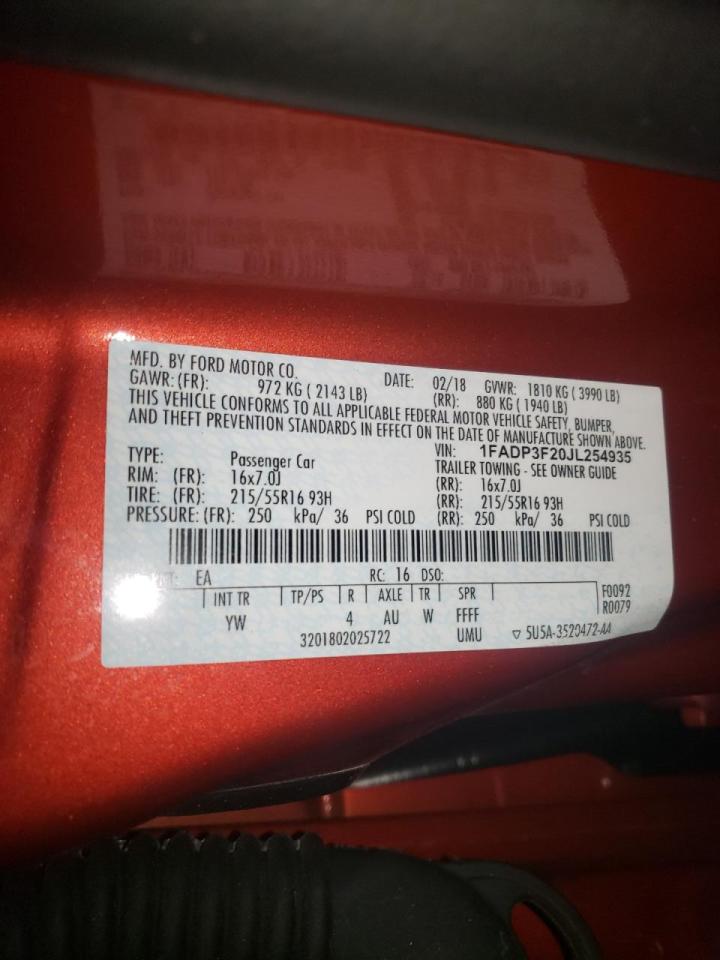Photo 10 from auction – 2018 FORD FOCUS SE with VIN 1FADP3F20JL254935