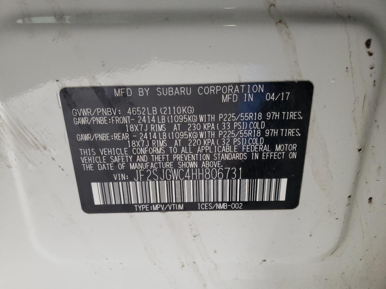 Photo 10 from auction – 2017 SUBARU FORESTER 2 with VIN JF2SJGWC4HH806731