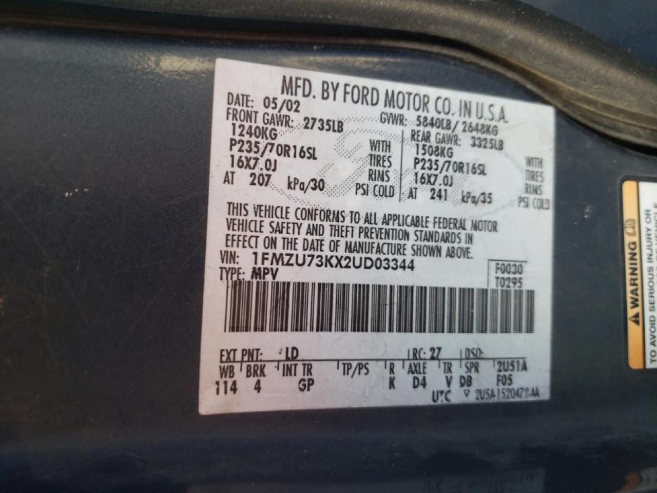 Photo 10 from auction – 2002 FORD EXPLORER X with VIN 1FMZU73KX2UD03344