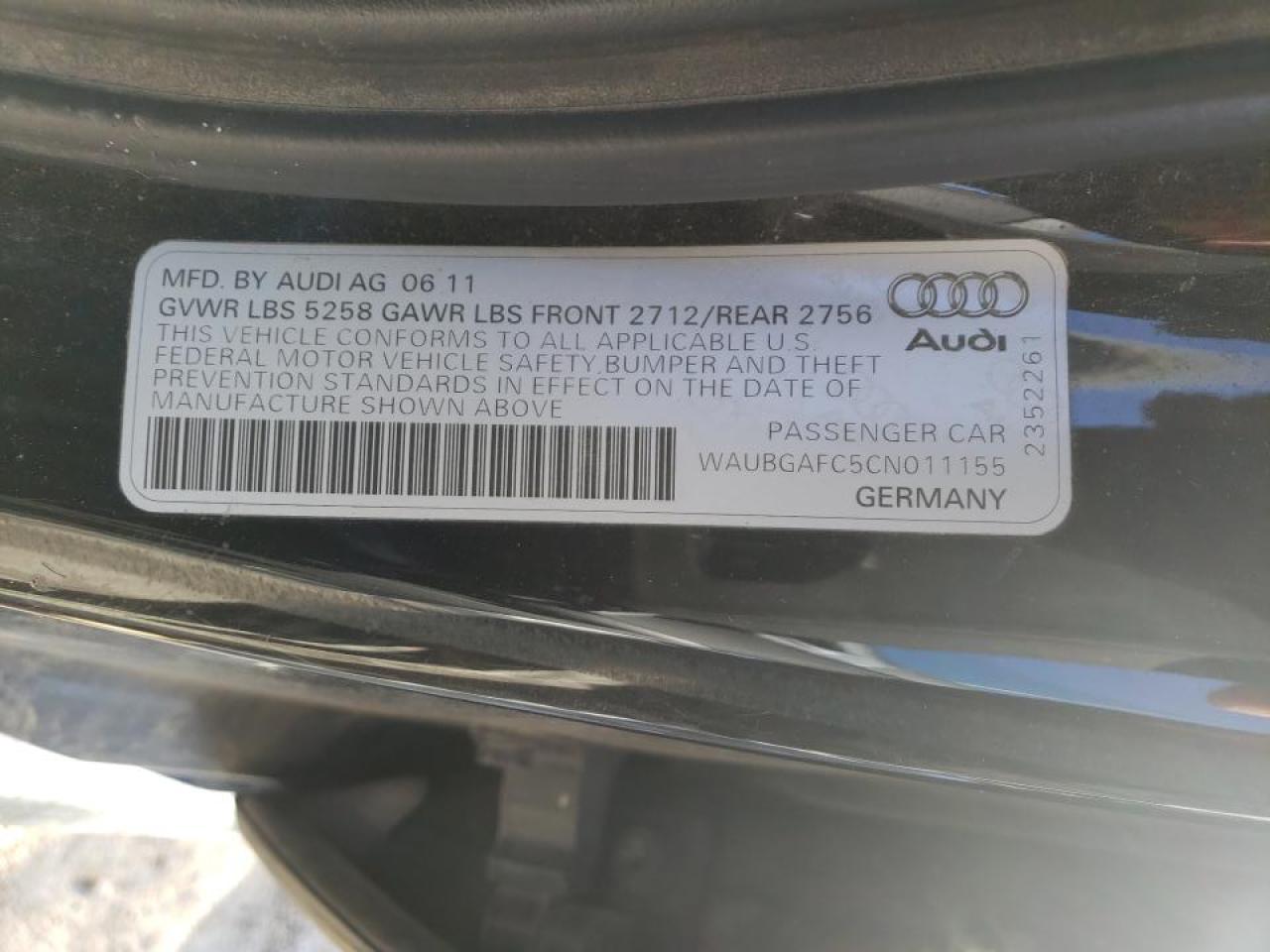 Photo 10 from auction – 2012 AUDI A6 with VIN WAUBGAFC5CN011155