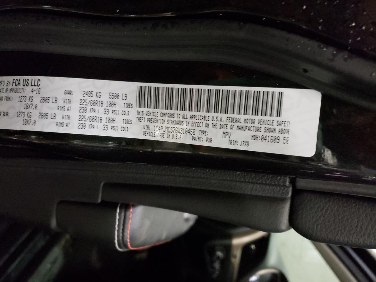 Photo 10 from auction – 2016 JEEP CHEROKEE L with VIN 1C4PJMCS7GW310458