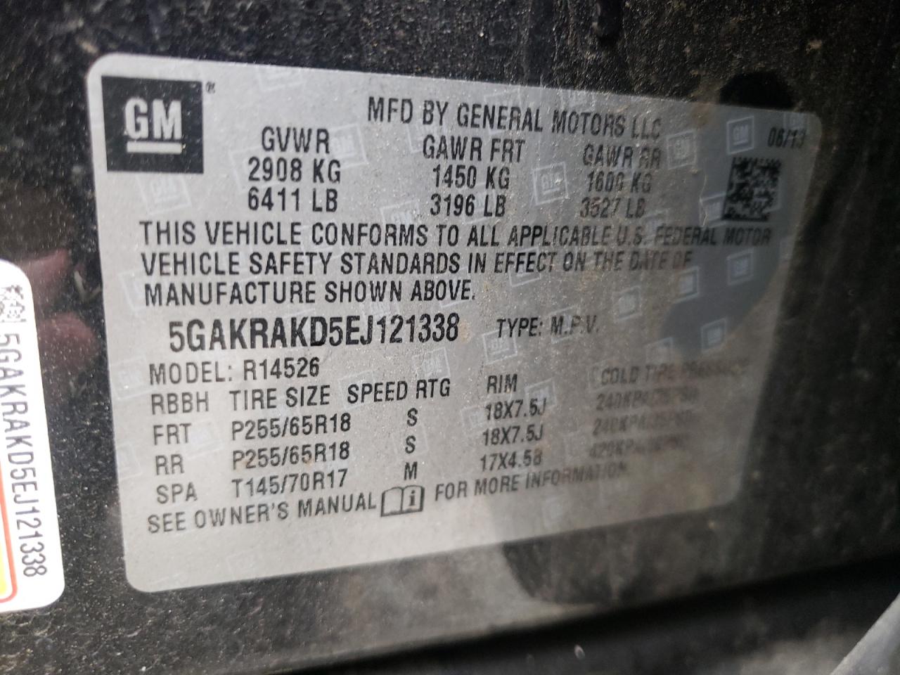 Photo 10 from auction – 2014 BUICK ENCLAVE with VIN 5GAKRAKD5EJ121338