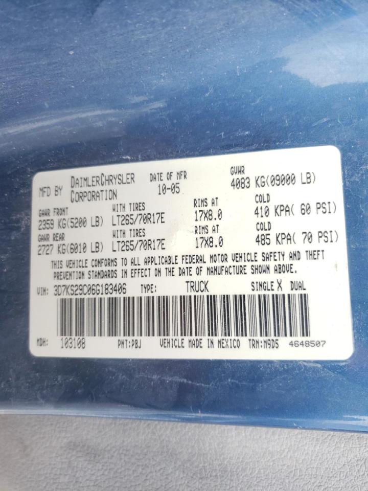 Foto 10 de la subasta – 2006 DODGE RAM 2500 con VIN 3D7KS29C06G183406