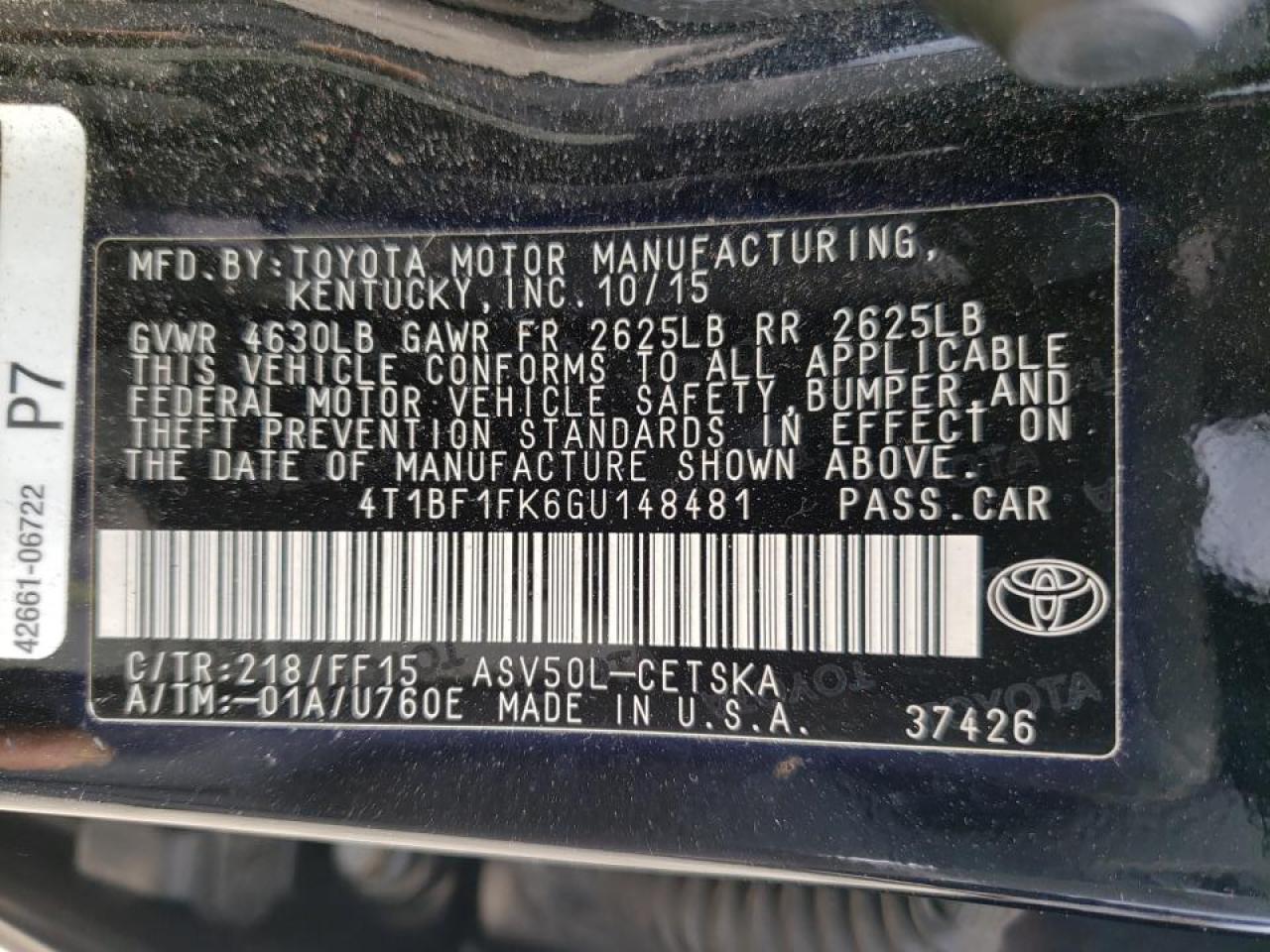 Photo 10 from auction – 2016 TOYOTA CAMRY LE with VIN 4T1BF1FK6GU148481