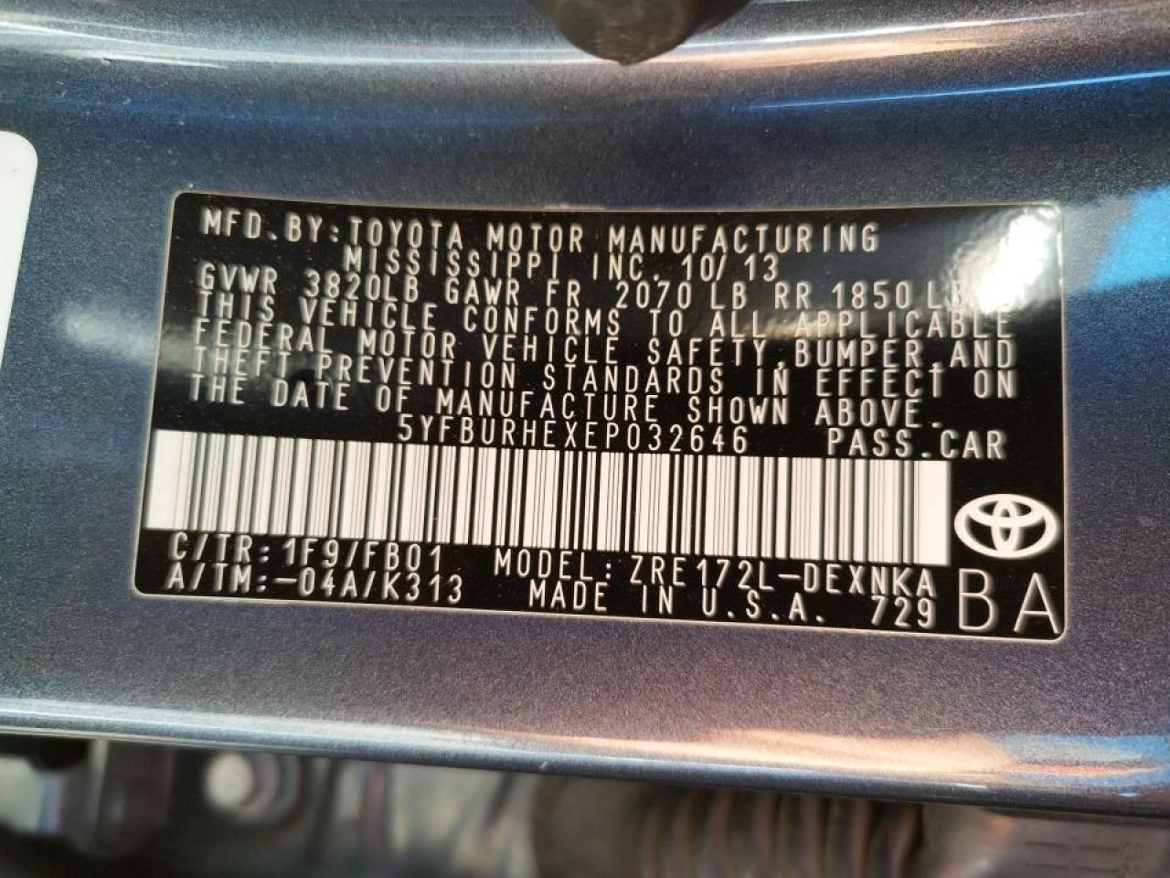 Photo 10 from auction – 2014 TOYOTA COROLLA L with VIN 5YFBURHEXEP032646