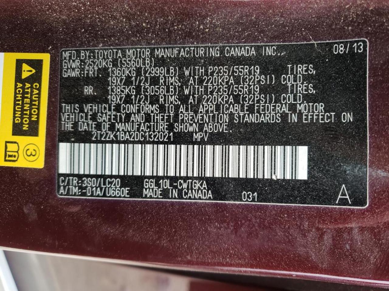 Photo 10 from auction – 2013 LEXUS RX 350 with VIN 2T2ZK1BA2DC132021
