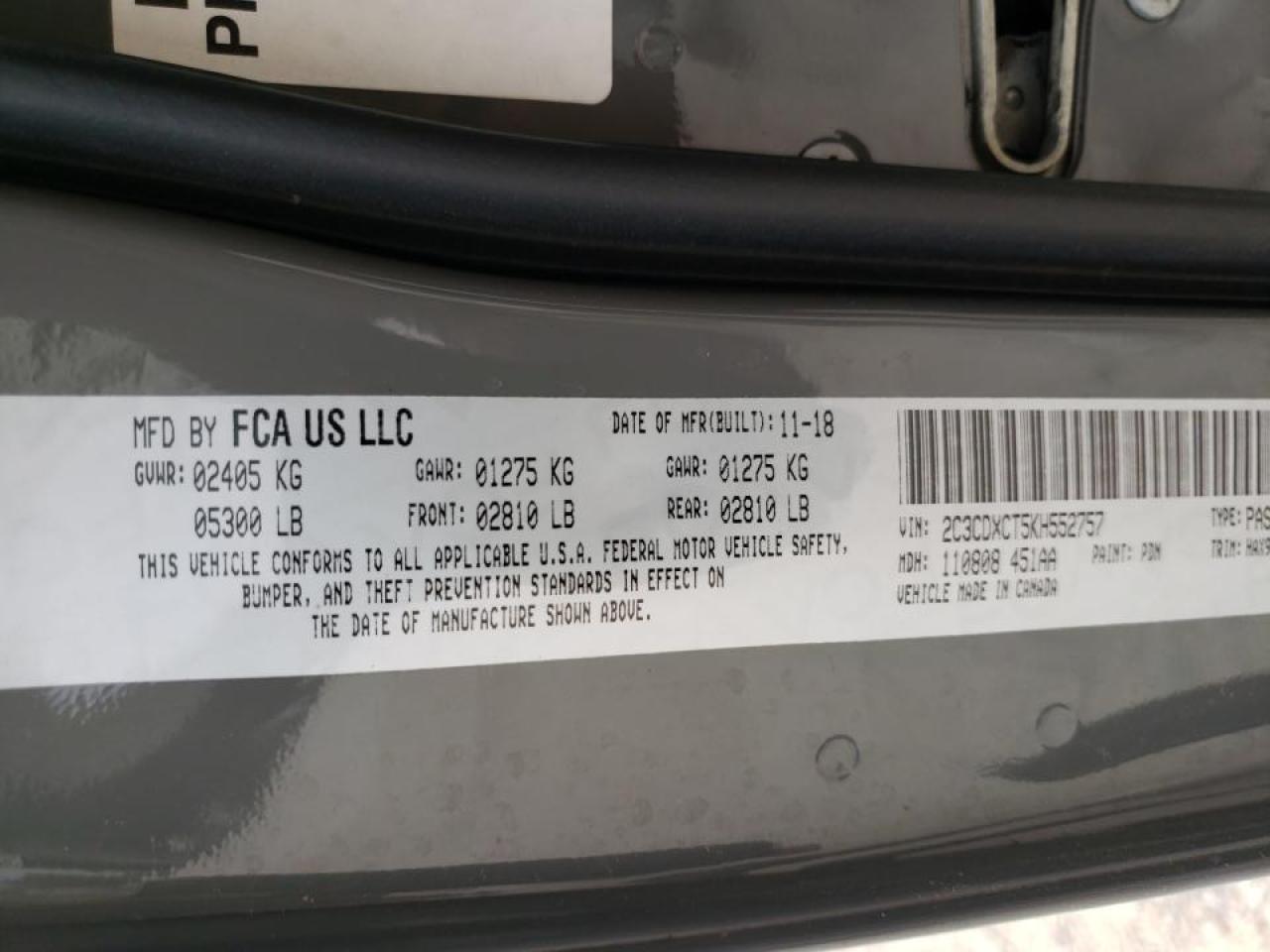 Photo 10 from auction – 2019 DODGE CHARGER R/ with VIN 2C3CDXCT5KH552757