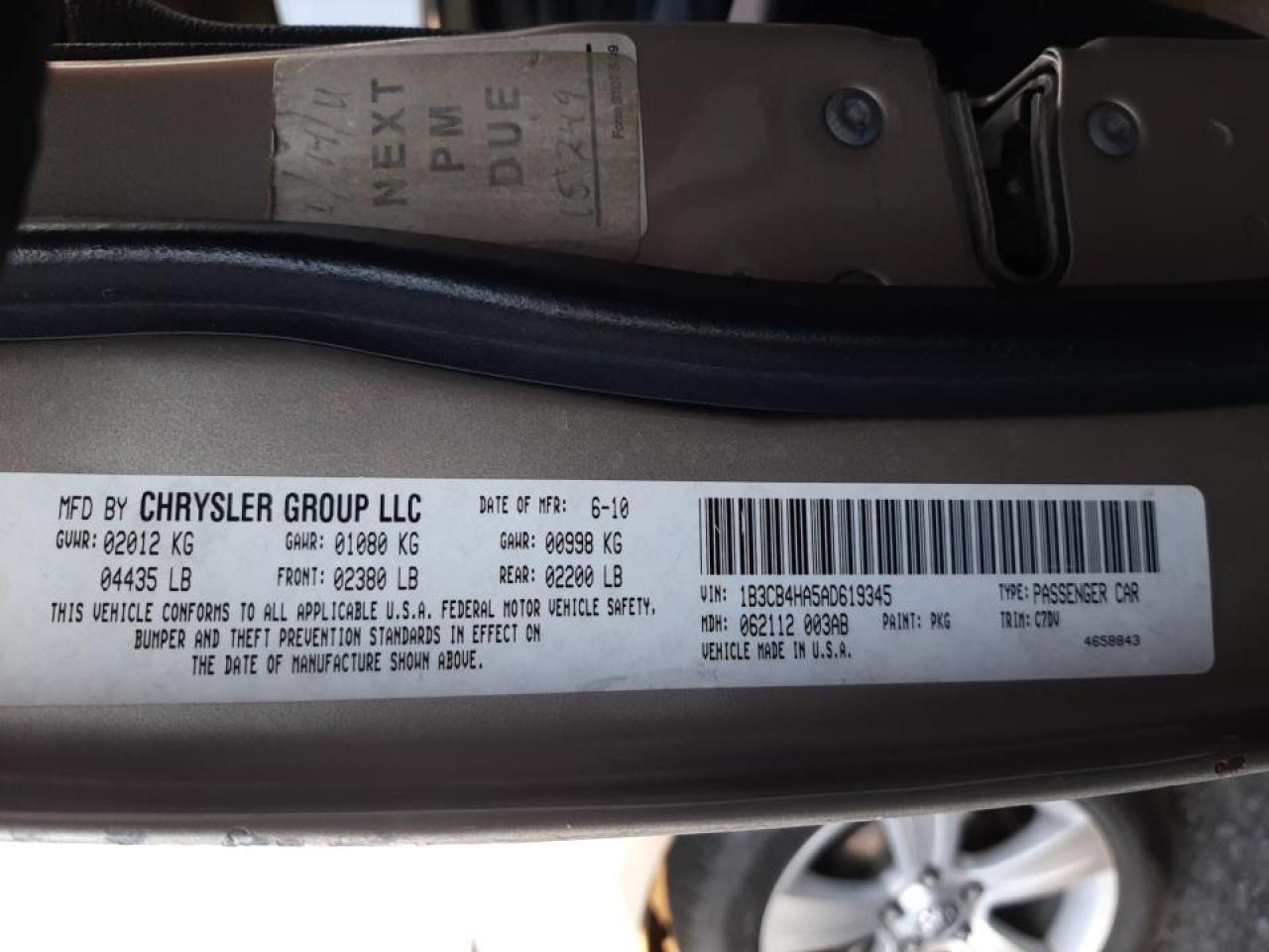 Photo 10 from auction – 2010 DODGE CALIBER SX with VIN 1B3CB4HA5AD619345