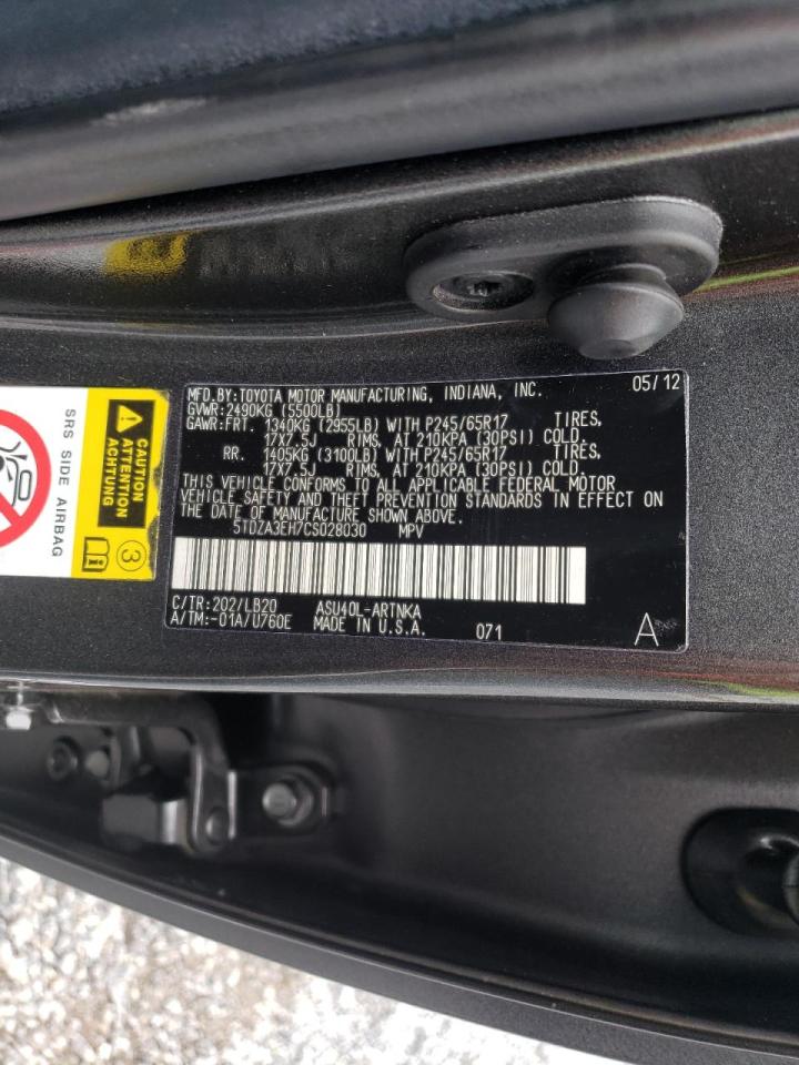 Photo 10 from auction – 2012 TOYOTA HIGHLANDER with VIN 5TDZA3EH7CS028030