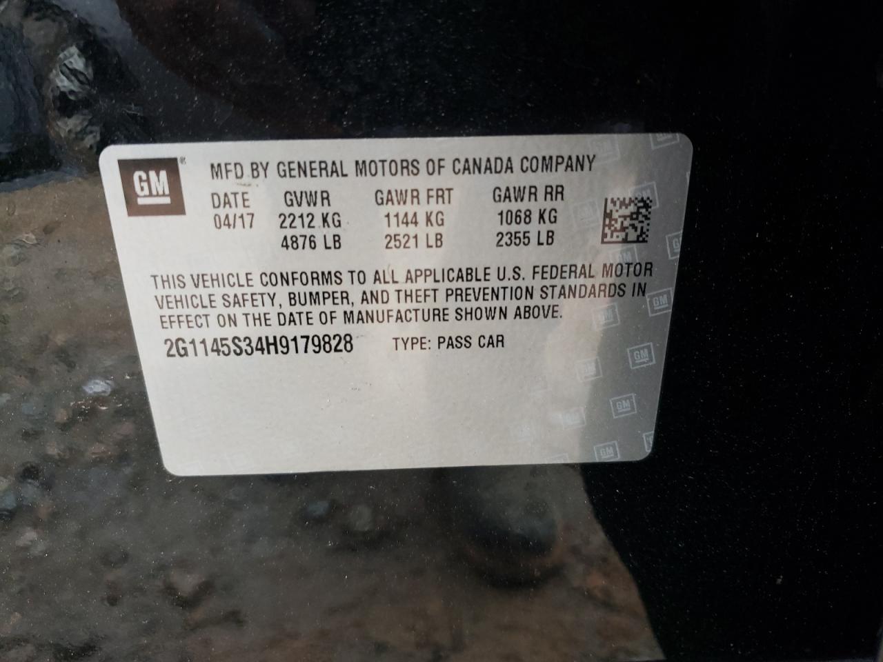 Photo 10 from auction – 2017 CHEVROLET IMPALA PRE with VIN 2G1145S34H9179828
