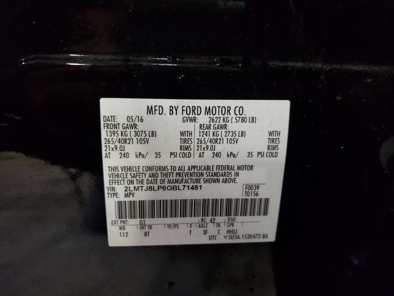 Photo 10 from auction – 2016 LINCOLN MKX RESERV with VIN 2LMTJ8LP6GBL71481