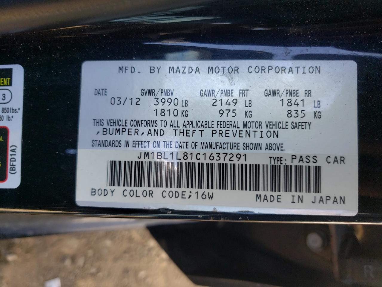 Photo 10 from auction – 2012 MAZDA 3 I with VIN JM1BL1L81C1637291