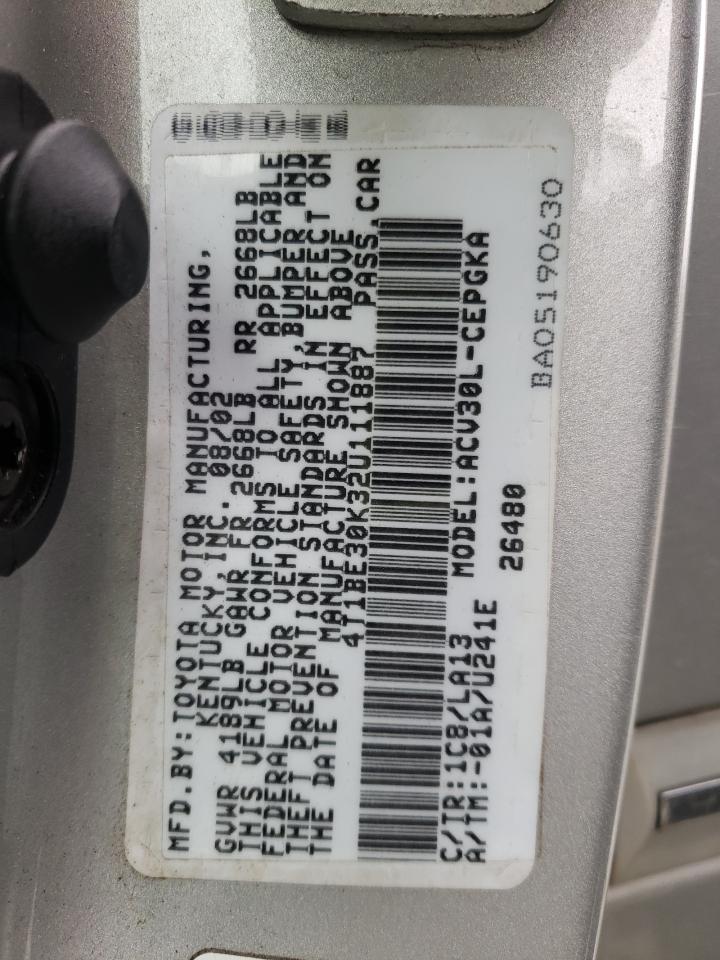 Photo 10 from auction – 2002 TOYOTA CAMRY LE with VIN 4T1BE30K32U111887