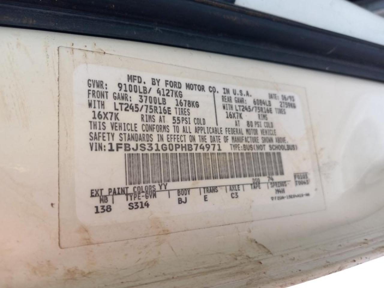 Photo 10 from auction – 1993 FORD ECONOLINE with VIN 1FBJS31G0PHB74971