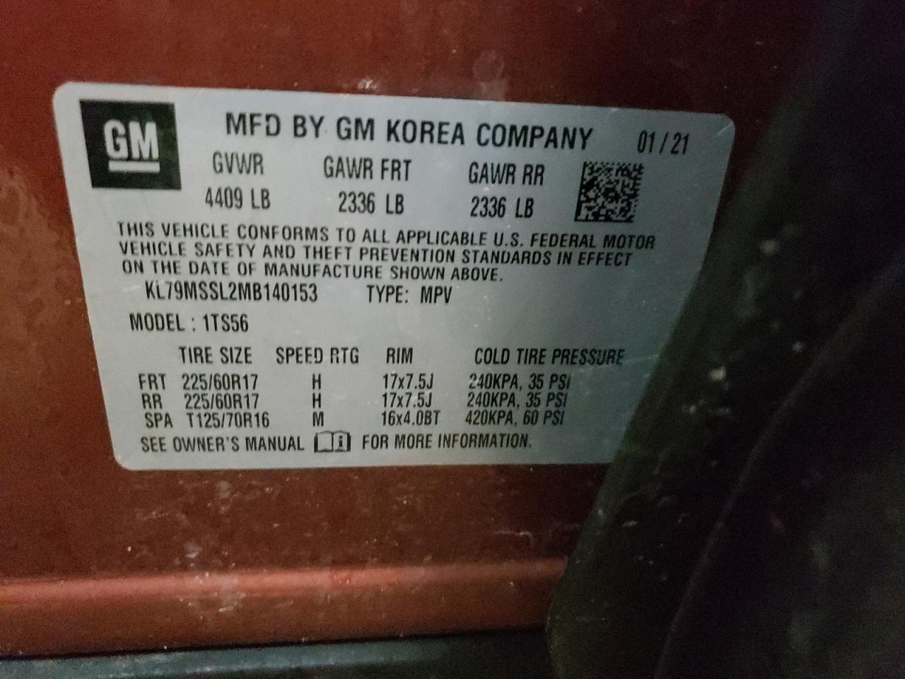 Photo 10 from auction – 2021 CHEVROLET TRAILBLAZE with VIN KL79MSSL2MB140153