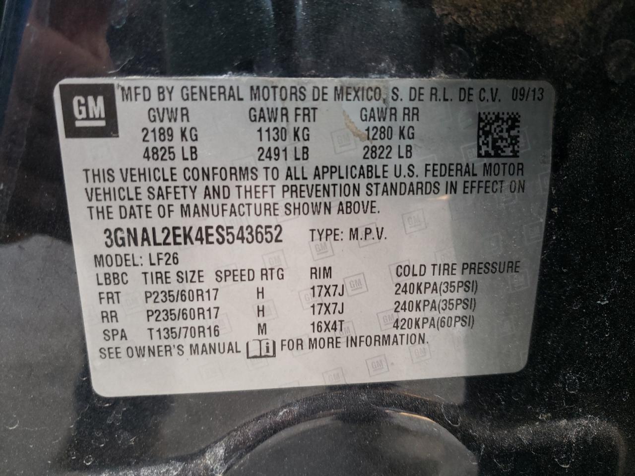 Photo 10 from auction – 2014 CHEVROLET CAPTIVA LS with VIN 3GNAL2EK4ES543652
