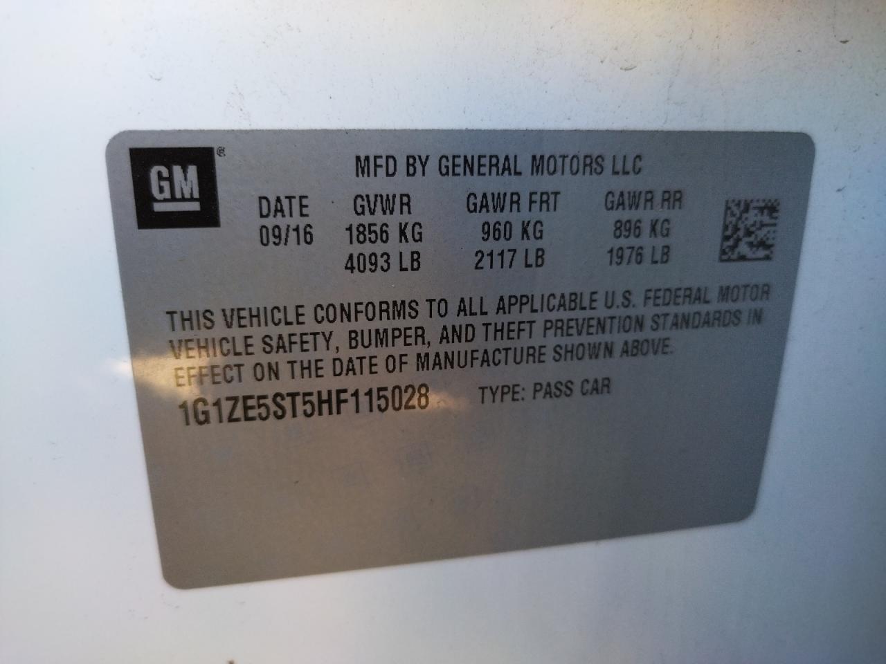 Photo 10 from auction – 2017 CHEVROLET MALIBU LT with VIN 1G1ZE5ST5HF115028