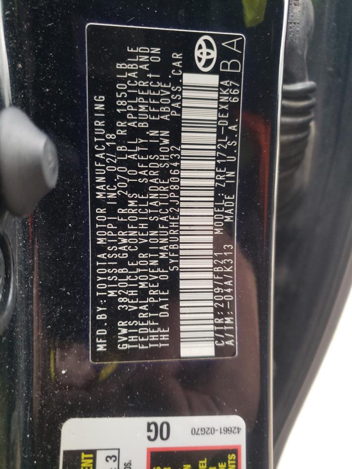 Photo 10 from auction – 2018 TOYOTA COROLLA L with VIN 5YFBURHE2JP806432