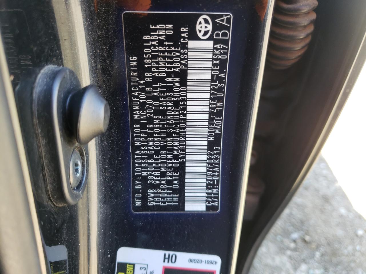 Photo 10 from auction – 2015 TOYOTA COROLLA L with VIN 5YFBURHE0FP215300