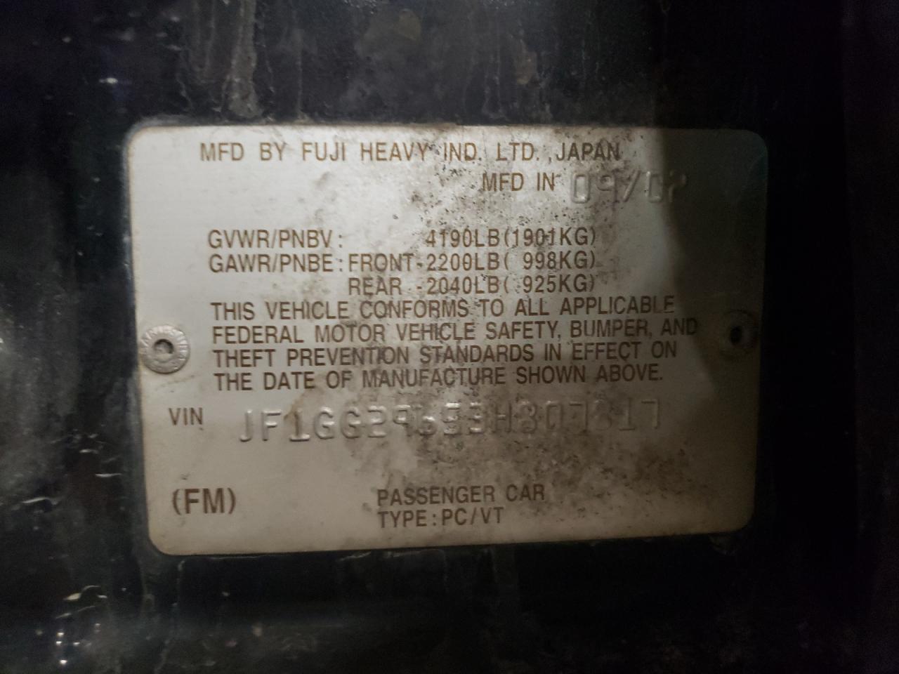 Photo 10 from auction – 2003 SUBARU IMPREZA WR with VIN JF1GG29653H807817