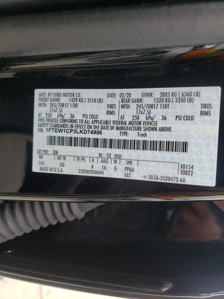 Photo 10 from auction – 2020 FORD F150 SUPER with VIN 1FTEW1CP3LKD74906