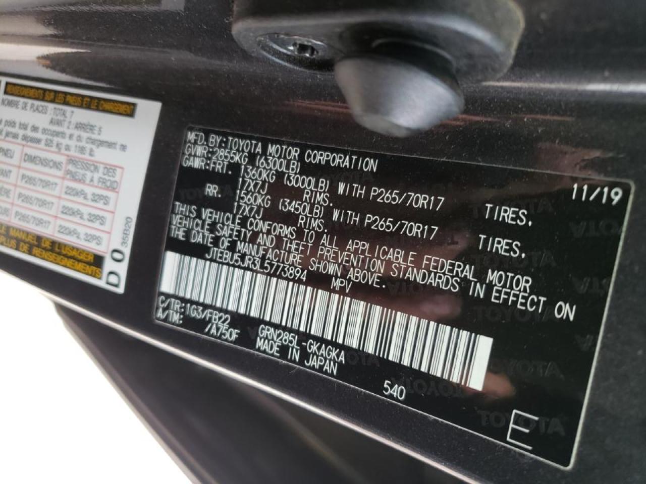 Photo 10 from auction – 2020 TOYOTA 4RUNNER SR with VIN JTEBU5JR3L5773894
