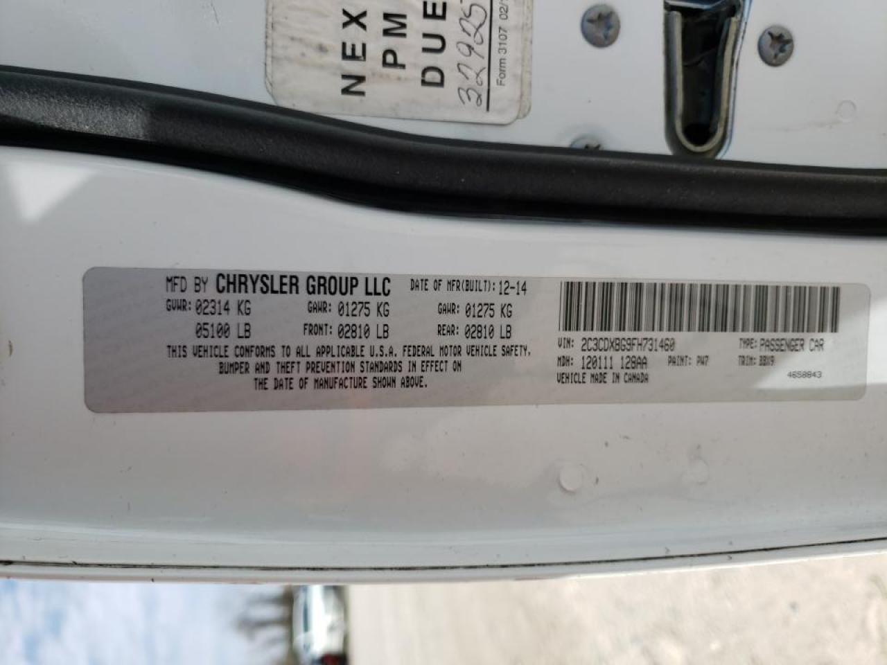 Photo 10 from auction – 2015 DODGE CHARGER SE with VIN 2C3CDXBG9FH731460