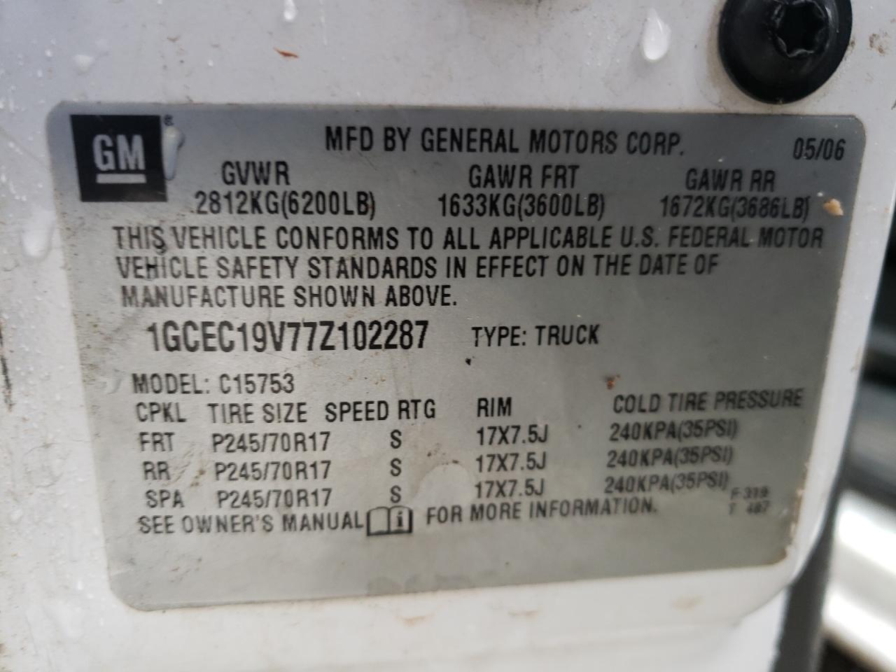 Photo 10 from auction – 2007 CHEVROLET SILVERADO with VIN 1GCEC19V77Z102287