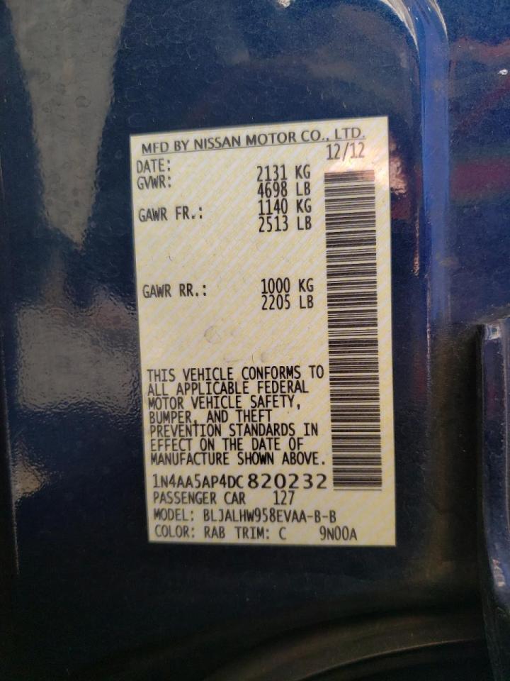 Photo 10 from auction – 2013 NISSAN MAXIMA S with VIN 1N4AA5AP4DC820232