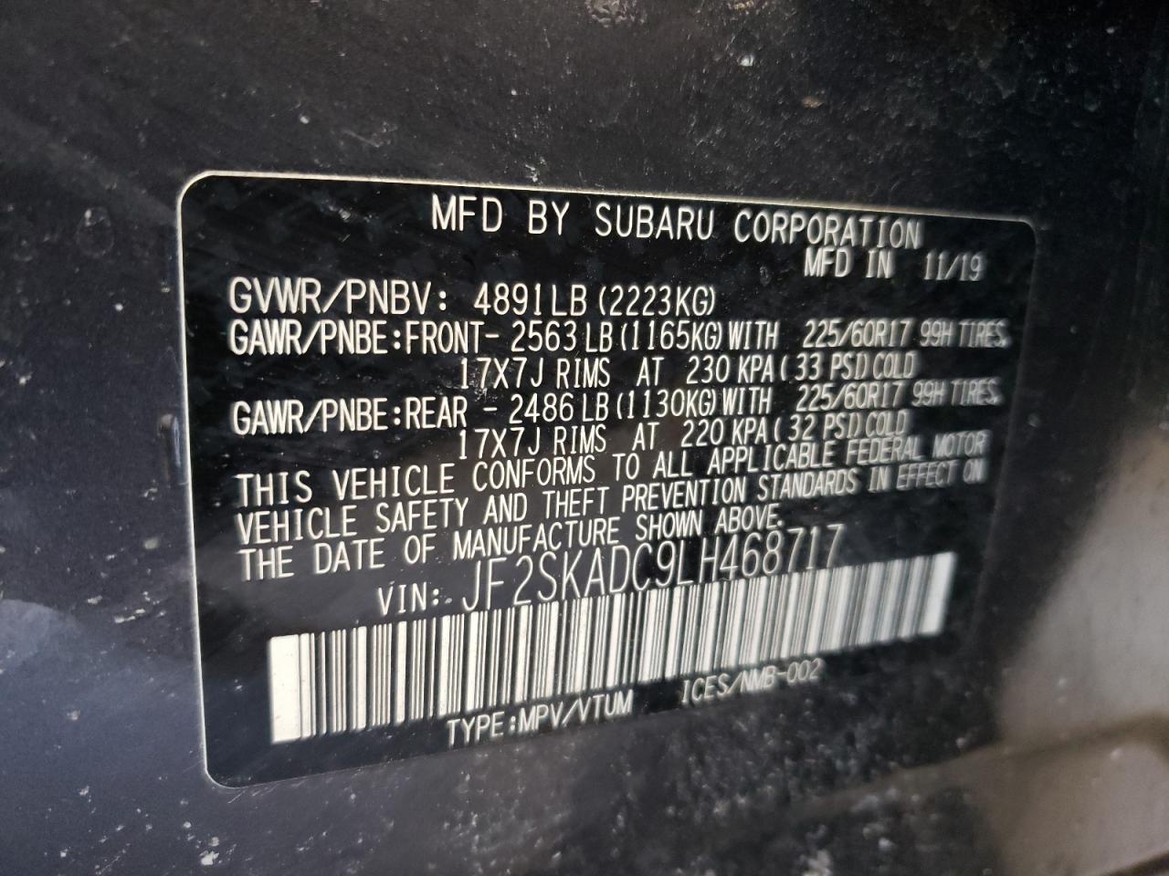 Photo 10 from auction – 2020 SUBARU FORESTER with VIN JF2SKADC9LH468717