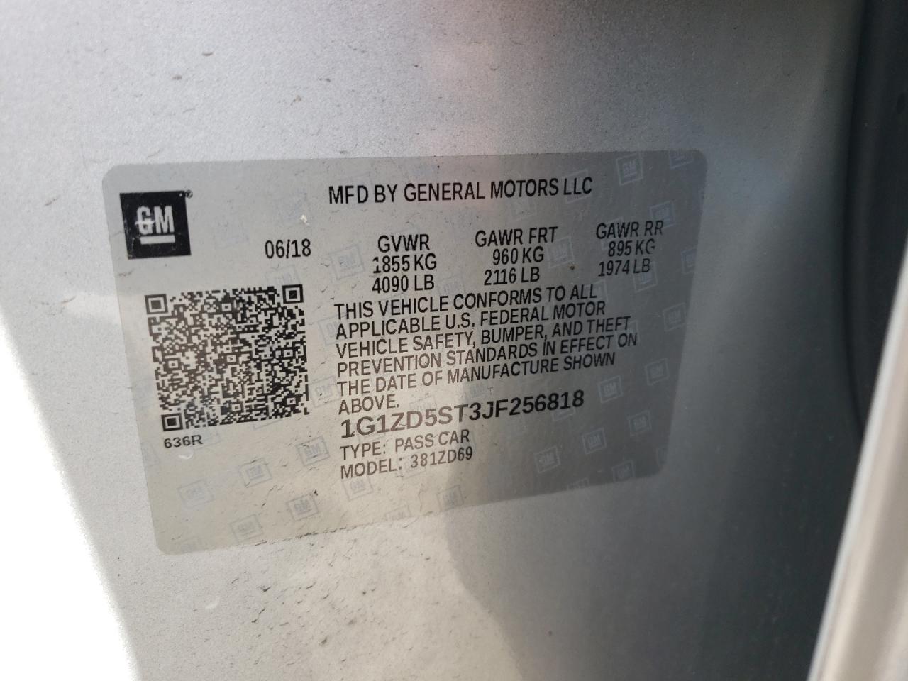 Photo 10 from auction – 2018 CHEVROLET MALIBU LT with VIN 1G1ZD5ST3JF256818